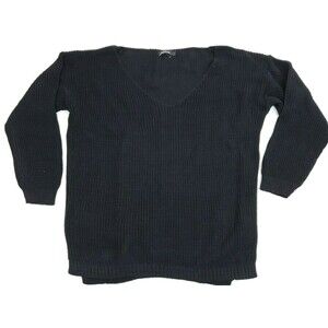 Boohoo Waffle Knit Sweater Pullover Sexy V-Neck Black Size L